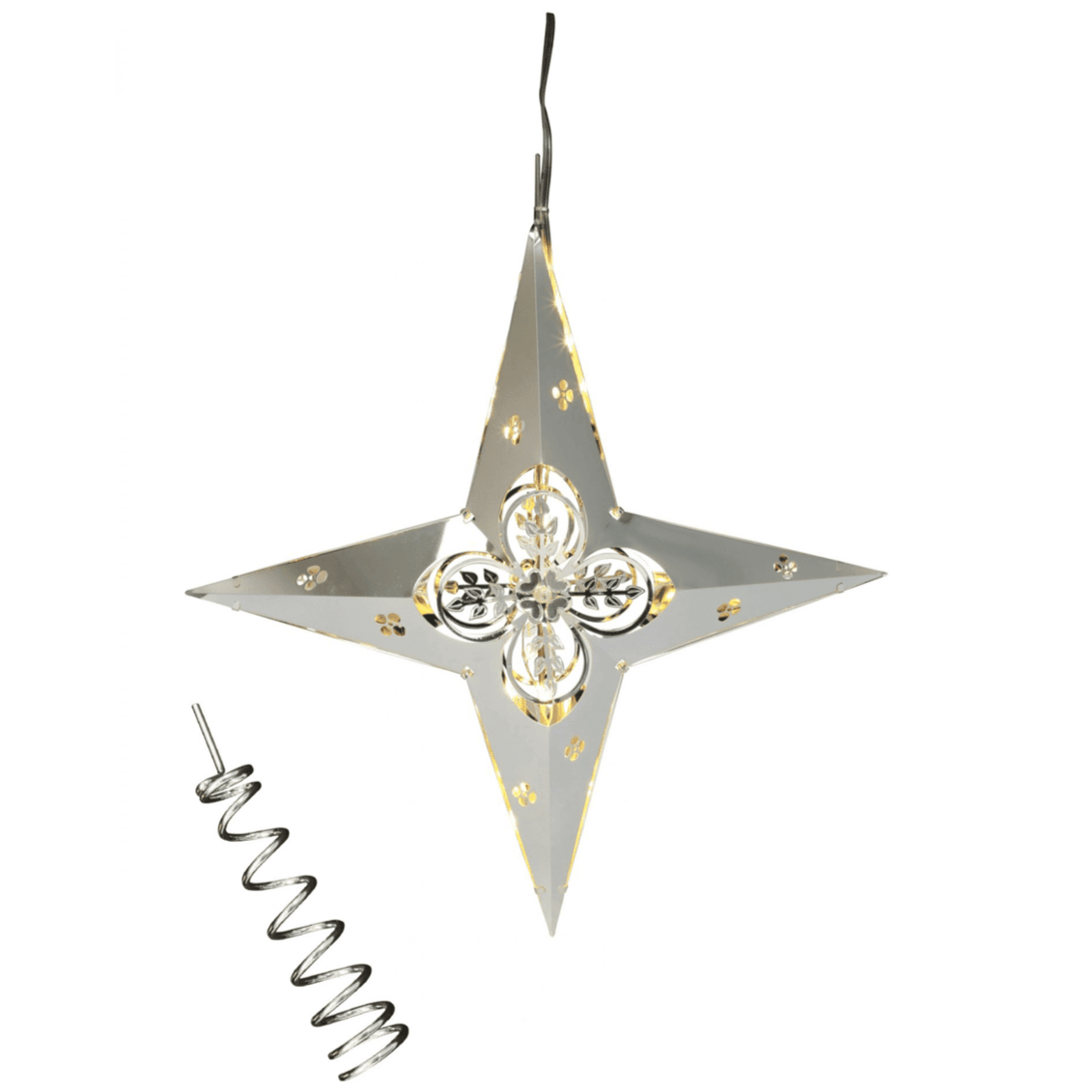 Jette Frölich Design Julepynt Topp & Hengende Stjerne med Blomster & LED-lys Sølv